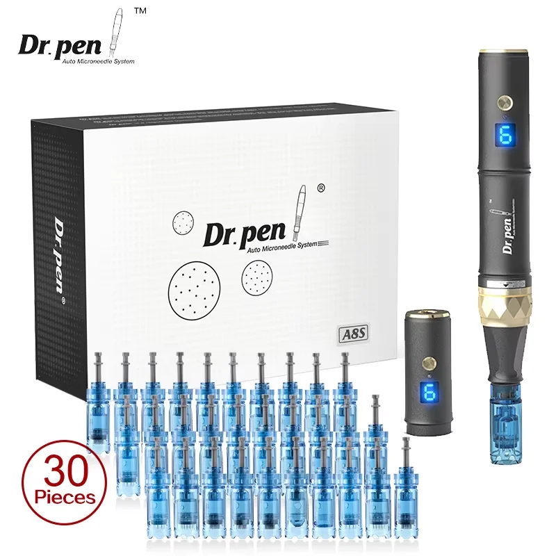 Dr. pen Original A8S inalámbrico Derma Pen piel Microneedling pluma profesional con 30 cartuchos de agujas Micro agujas cuidado de la piel