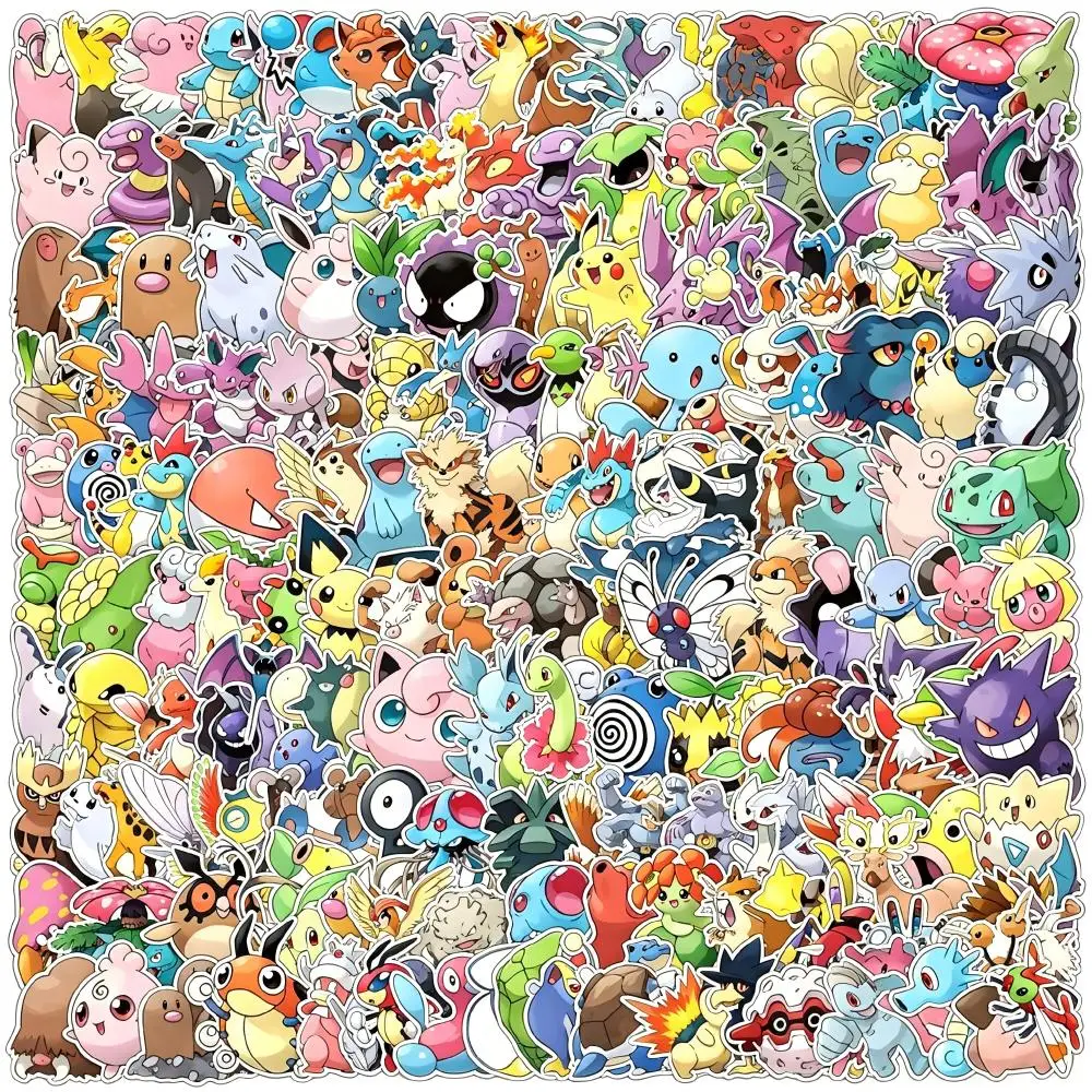 10/50/100/200/300 Uds. Pegatinas bonitas de Pokemon, calcomanías Kawaii de Anime Pikachu, pegatinas de dibujos animados impermeables para ordenador portátil y coche, juguetes, regalos