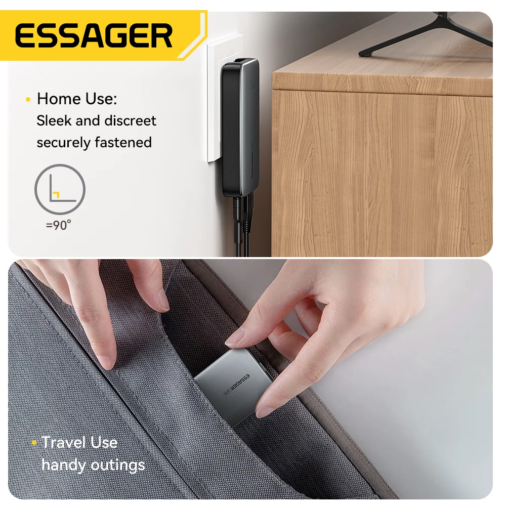 Essager-cargador de viaje ultrafino de 65W GaN, carga rápida 4,0 PD3.0 PPS, cargador portátil tipo C para iPhone, Samsung, Macbook y portátil