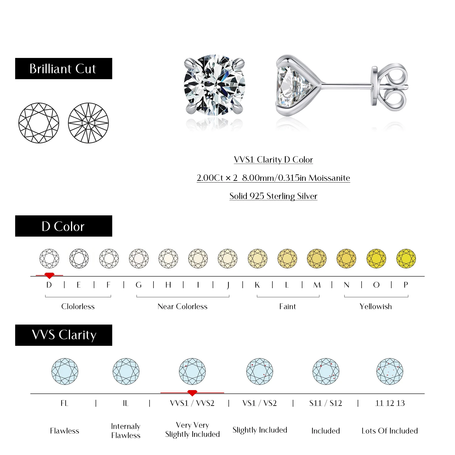 Pendientes MODIAN de moissanita de Color D de 5 tamaños, pendientes de tuerca de lujo brillantes de Plata de Ley 925 para mujer, joyería fina de boda