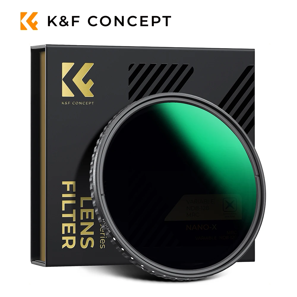 K&F Concept Filtro ND de ND8-128 variable 37 mm 40,5 mm 49 mm 58 mm 62 mm 67 mm 77 mm 82 mm 86 mm Sin revestimientos cruzados negros de 28 capas