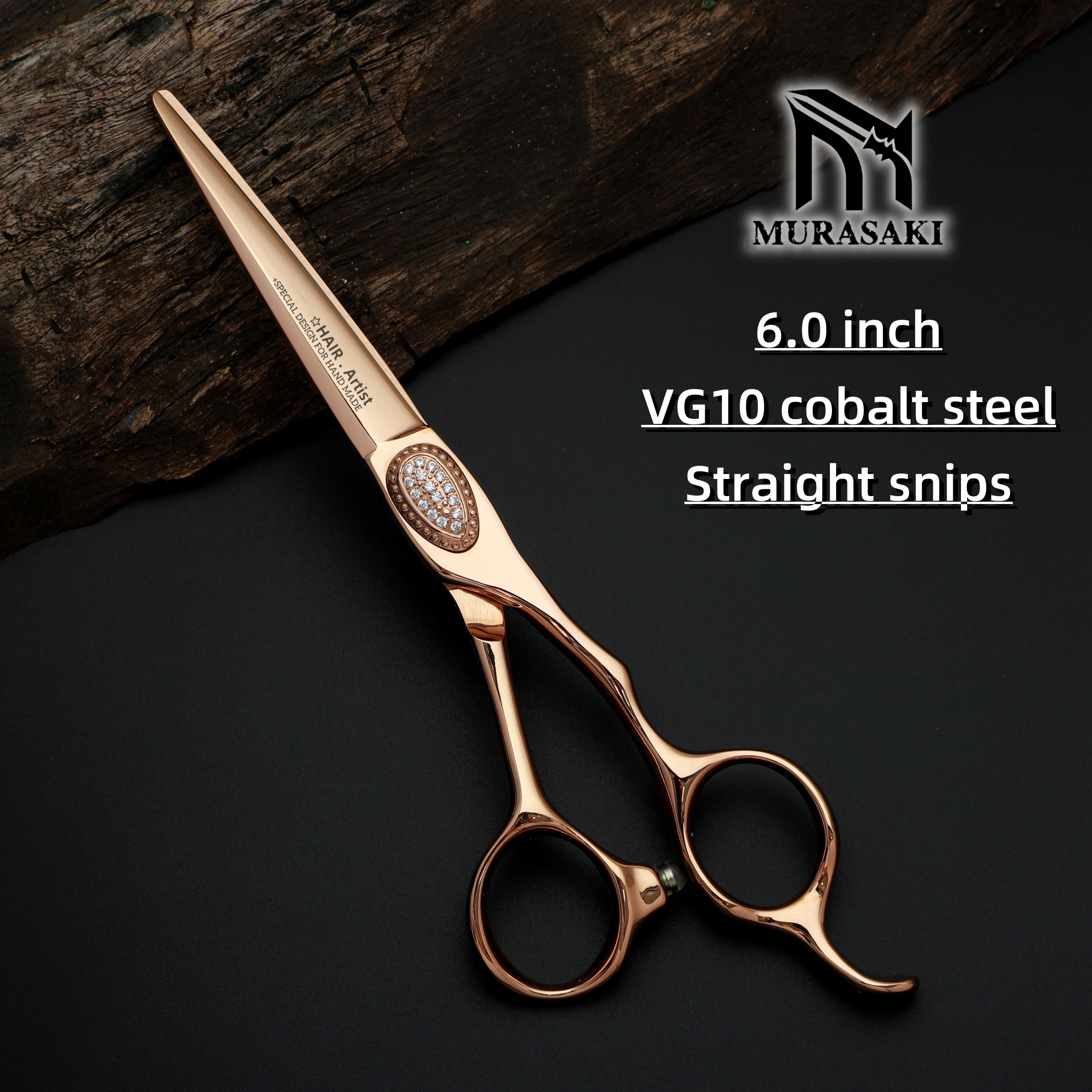 Tijeras de Peluquería MURASAKI en Oro Rosa, Tijeras Profesionales para Cortar el Cabello, Tijeras Planas de Acero Cobalto VG10, Herramienta de Barbería de Alta Gama