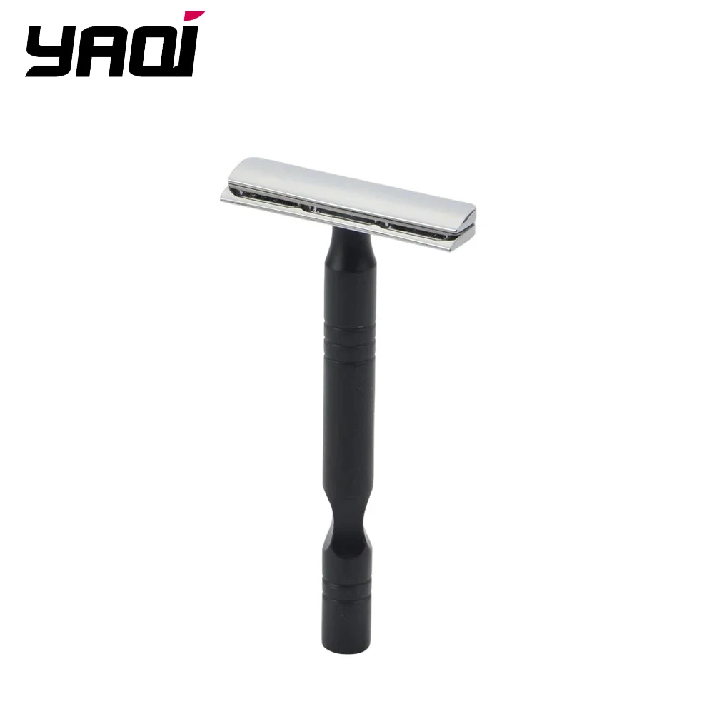 YAQI-navaja de afeitar para hombre, máquina de afeitar de seguridad con mango de aluminio de Color cromo y negro, peso ligero, cuchilla de CA Excalibur de un solo filo