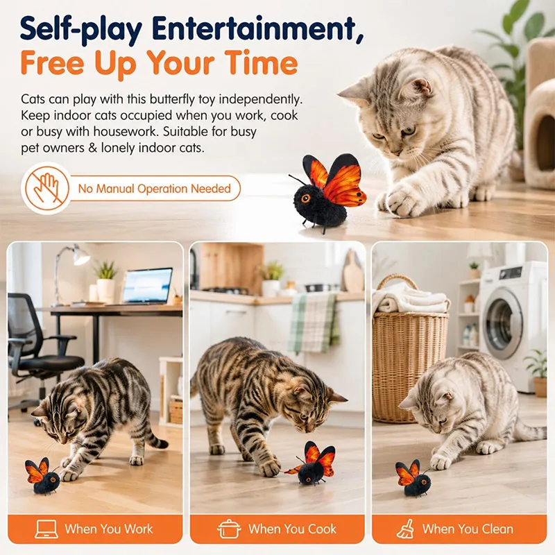 Juguete Interactivo para Gatos con Mariposa que se Mueve Automáticamente, Simulación de Insecto, Mariposa que se Agita, Juguete de Caza y Ejercicio para Gatitos en Interiores