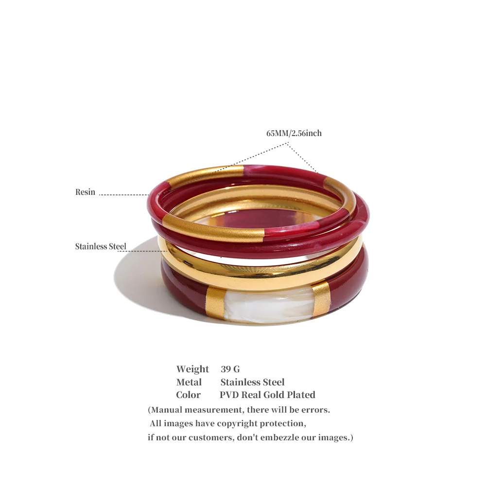 Yhpup 65mm 1 Juego de Pulseras Redondas de Acero Inoxidable y Resina, Multicolor, Joyería de Moda para Otoño e Invierno, Resistente al Agua