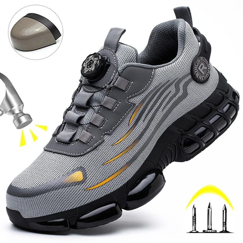 Zapatos de Seguridad con Botón Giratorio, Zapatos de Trabajo con Punta de Acero para Hombre, Zapatos Deportivos de Moda para Hombre, Botas de Protección de Seguridad, Zapatos de Trabajo para Hombre