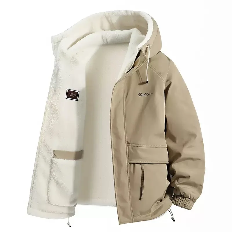 Tendencia de moda de invierno con forro polar grueso y chaqueta cálida con capucha para hombre, chaqueta deportiva holgada informal de talla grande de alta calidad