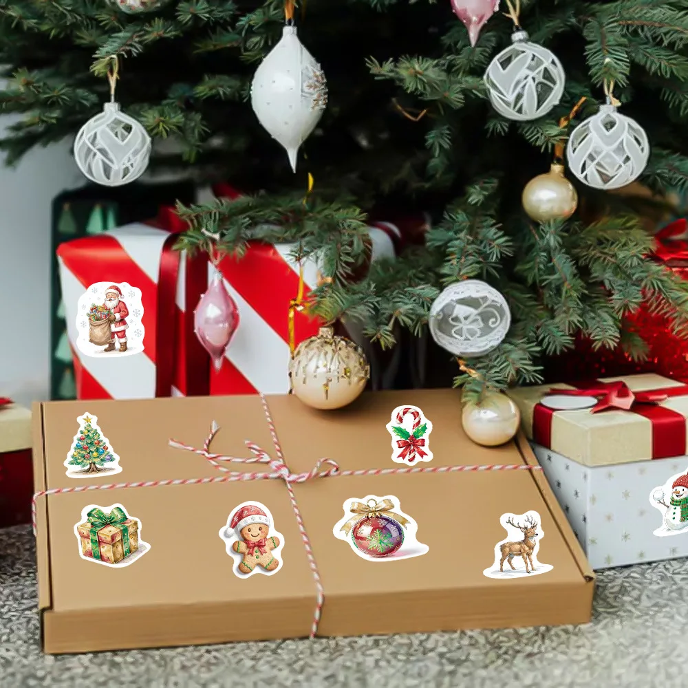 500 piezas/rollo de pegatinas navideñas de dibujos animados, etiquetas para envolver regalos de Navidad, pegatinas de recompensa, papelería para álbumes de recortes, 1"