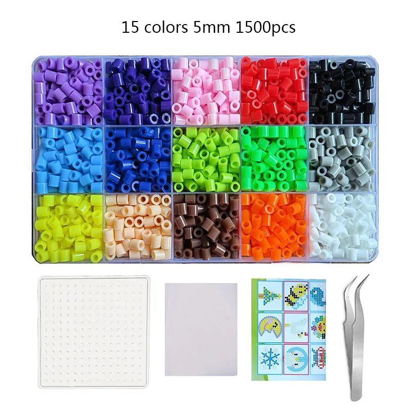 Juego de 15 colores de 5mm/2,6mm, cuentas de fusión, rompecabezas artístico de píxel, cuentas Hama, rompecabezas 3D Diy, regalo hecho a mano, Kit de cuentas de hierro, juguete