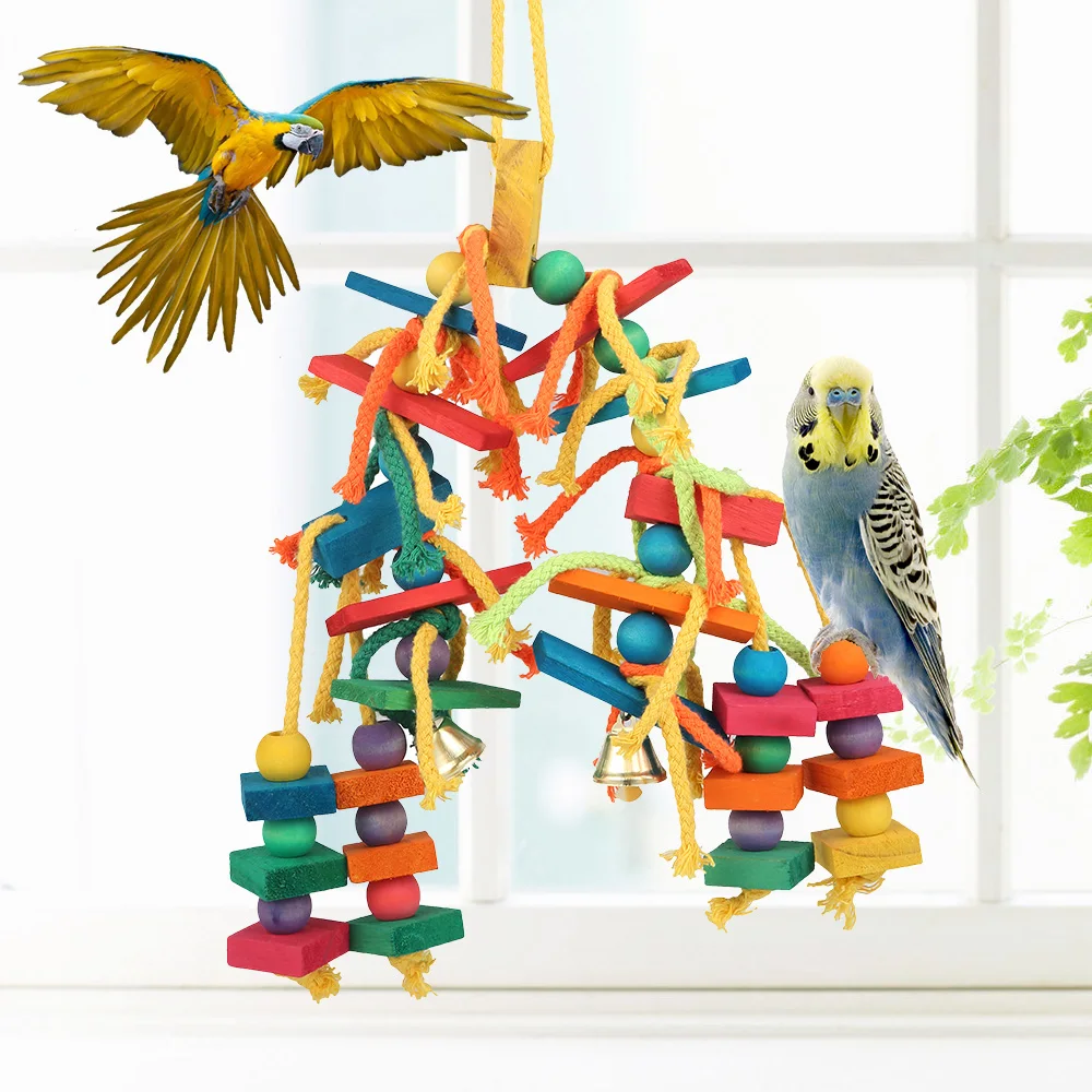 Juguetes de madera para loros y pájaros, jaula para pájaros de amor, juguetes divertidos de entrenamiento para pájaros, cuerda de algodón, juguete para loros, resistente a mordeduras, juguete para rasgar pájaros, producto para mascotas