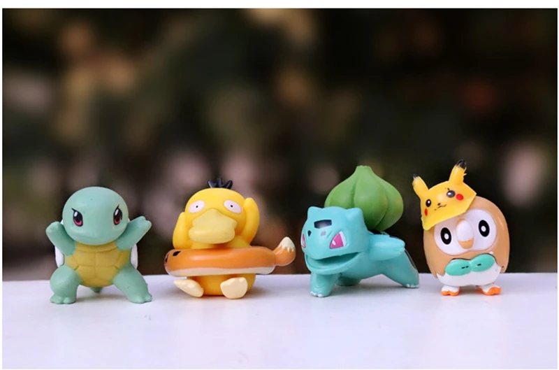 8 Uds Pokemon Mini figuras de juguete Pikachu Psyduck Squirtle Bulbasaur miniatura pastel suculentas adornos figura accesorios