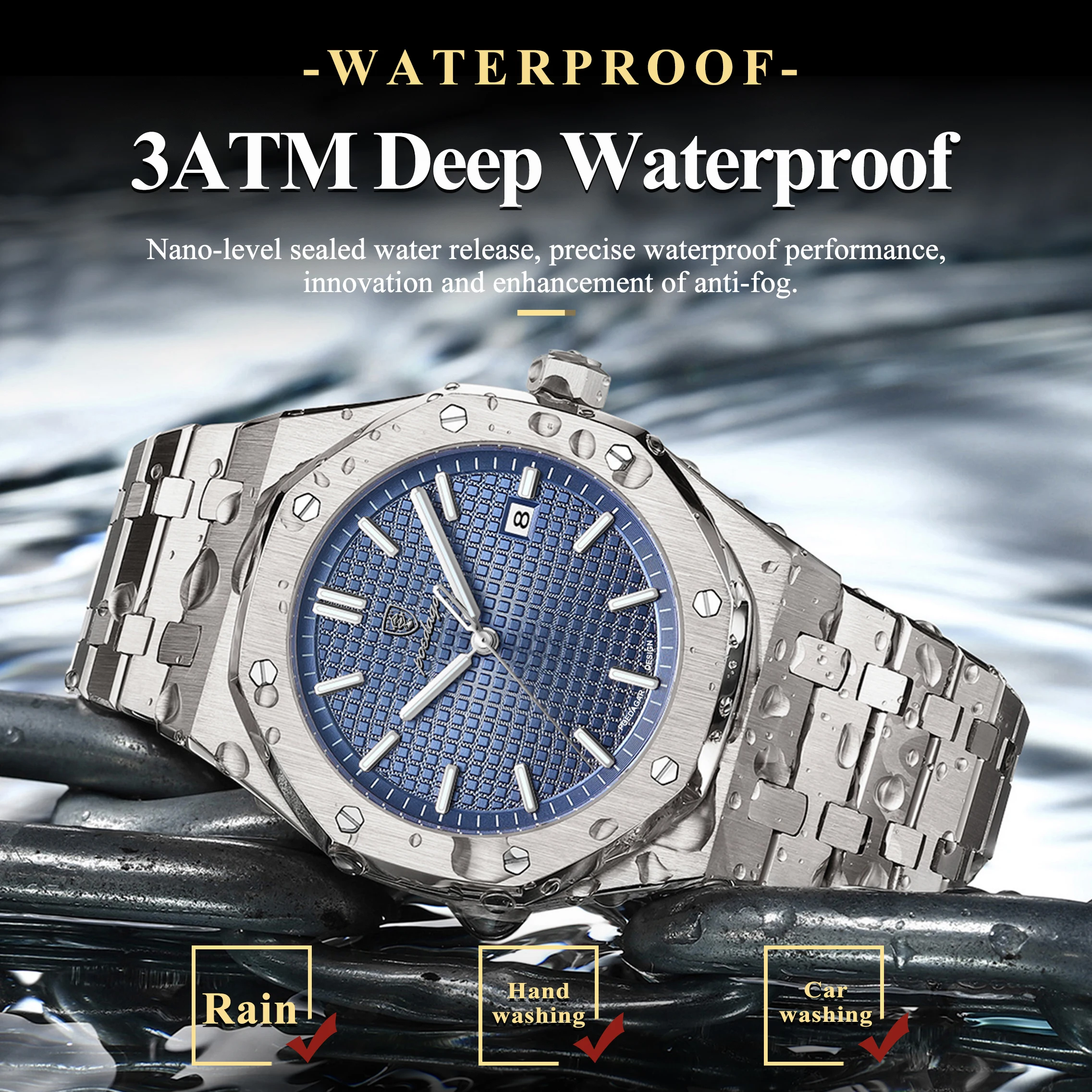 POEDAGAR, reloj Original de lujo para hombre, reloj de pulsera luminoso resistente al agua de acero inoxidable para hombre, relojes de cuarzo de negocios a la moda para hombre