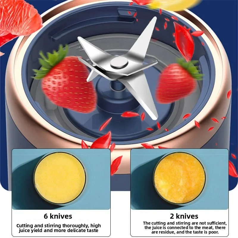 Batidoras de zumo de fruta portátiles, Mini botella eléctrica Personal de verano, USB para el hogar, máquina exprimidora de 6 hojas para cocina