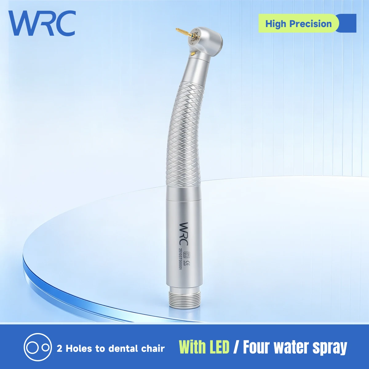 Turbina dental de alta velocidad LED con rodamientos cerámicos, 4 orificios, refrigeración por pulverización de agua, botón pulsador, para uso odontológico