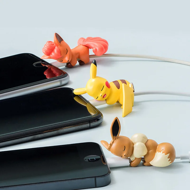 Protector USB de Pokémon, Cable Kawaii, Protector de figura de dibujos animados para cargador, accesorios para iphone, figuras de juguete de Anime, Pikachu Eevee