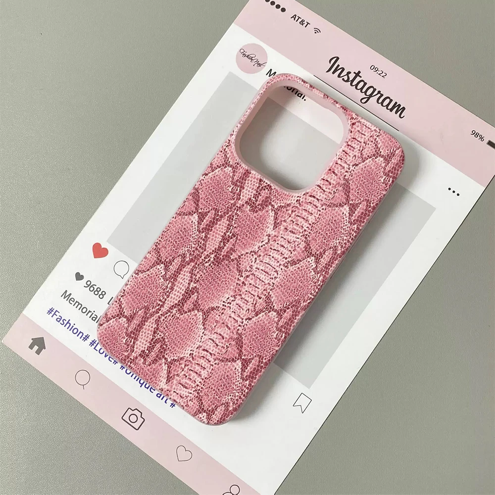 Funda para Teléfono con Patrón de Piel de Serpiente Rosa para iPhone 14 13 11 17 15 12 Pro Max Air Plus, Cobertura Total, Resistente a Arañazos y Duradera