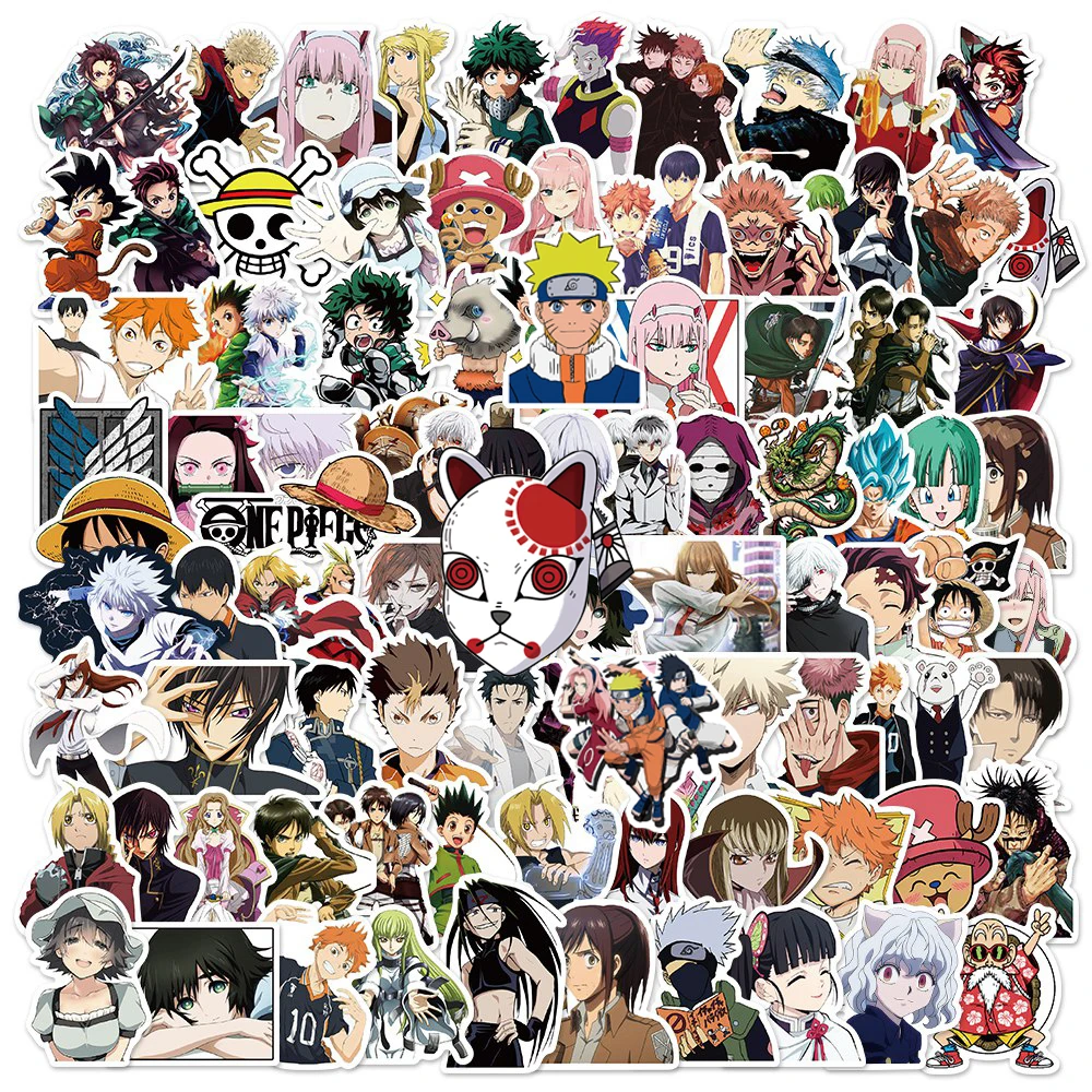 10/30/50/100 Uds mezcla de pegatinas de dibujos animados de Anime Naruto Jujutsu Kaisen pegatinas de ataque a los Titanes DIY portátil teléfono coche pegatina para chico juguete