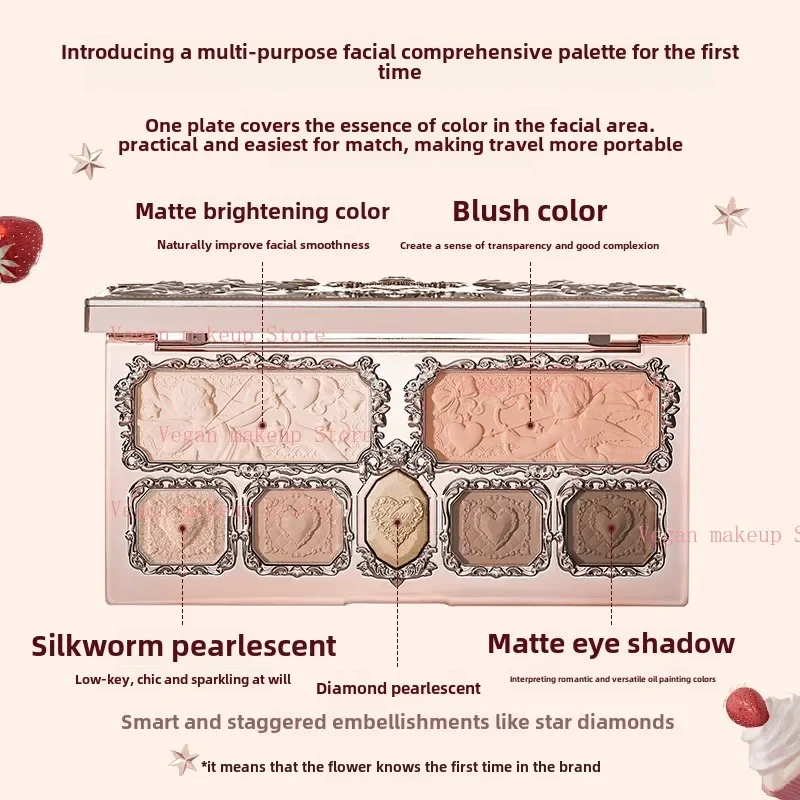 Flowerkaren-paleta de cutis Facial, colección de Cupido de fresa, colorete, sombra de ojos, resaltador, flor, paleta bronceadora Facial