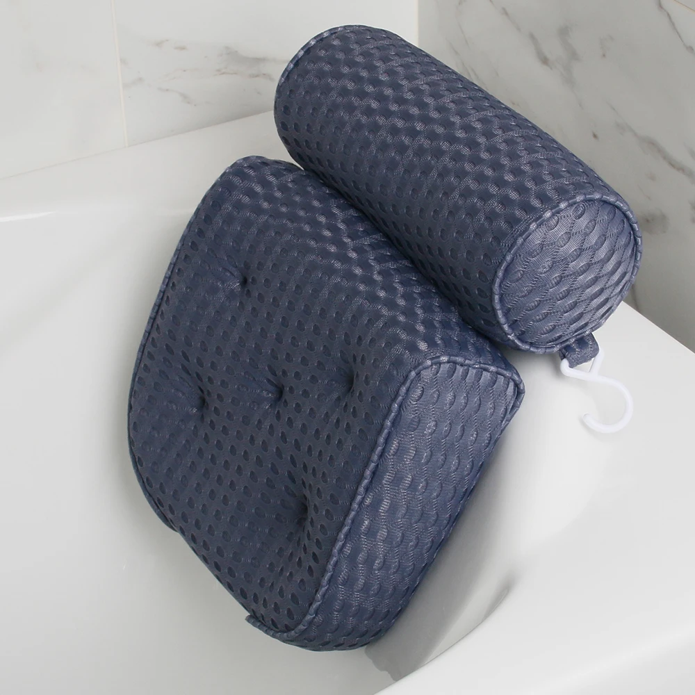 Almohada de baño para bañera, soporte para cuello, cabeza y espalda con ventosas antideslizantes, almohada para bañera de malla de aire
