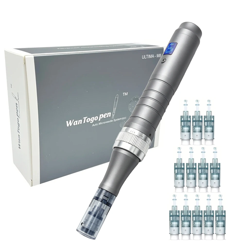 DermaPen con 12 Cartuchos para Uso Doméstico - Derma Roller Pen de 0.25mm para Mujeres y Hombres