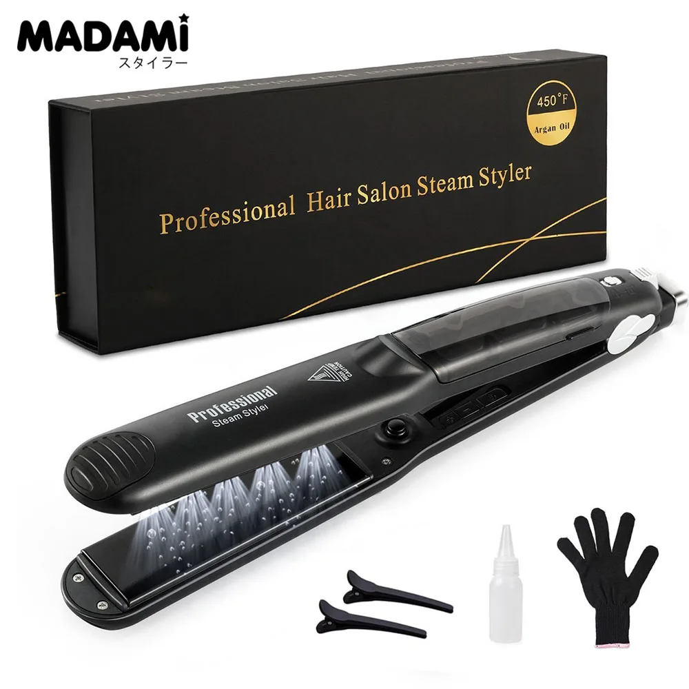 Alisador de pelo a Vapor de cerámica profesional, plancha plana de Vapor de 450 ℉, tratamiento de aceite de argán de calor rápido, herramientas para el cuidado del cabello