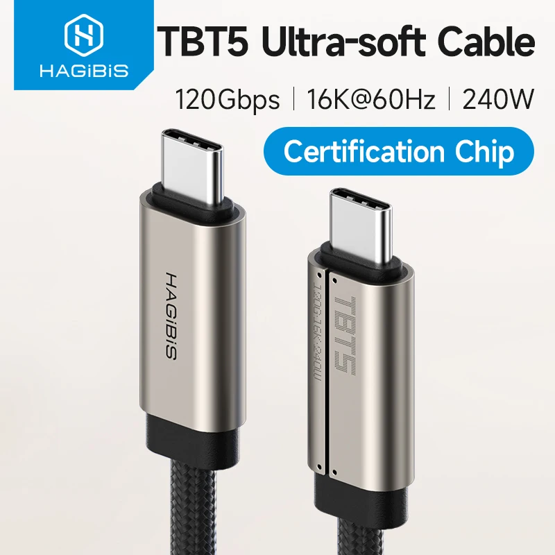 Cable USB C Super Suave Hagibis TBT5, Ancho de Banda de 120 Gbps, Carga de 240 W, Video de 16K/8K, Compatible con Thunderbolt 4