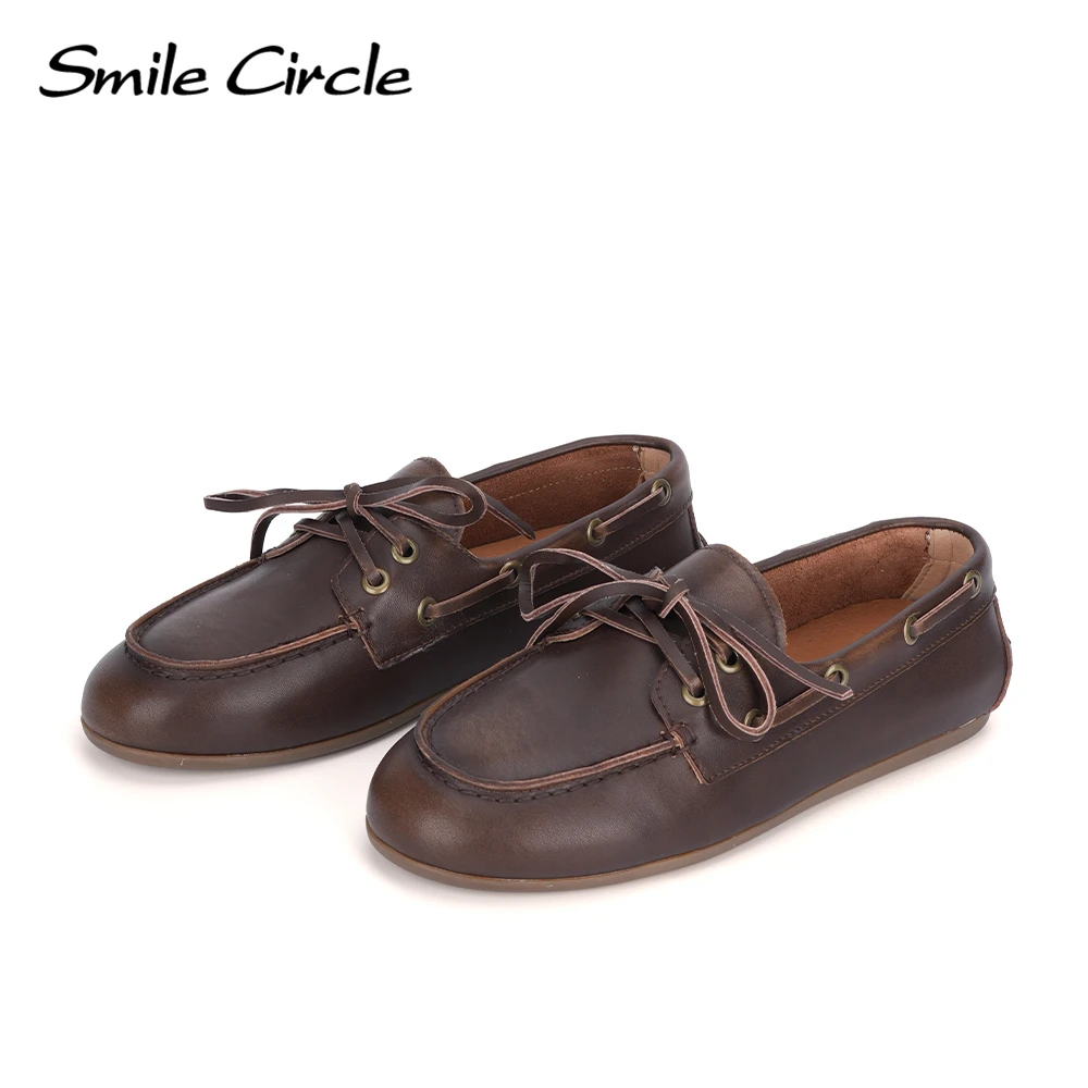 Zapatos náuticos de cuero genuino para mujer, zapatos planos, estilo mocasín clásico para mayor comodidad