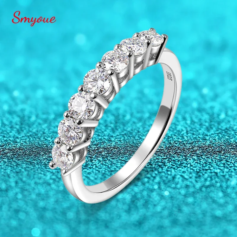 Smyoue-anillos de moissanita con piedras preciosas de 0,7 quilates y 3mm para mujer, banda de diamantes de boda a juego de plata S925, anillo apilable, regalo de oro blanco