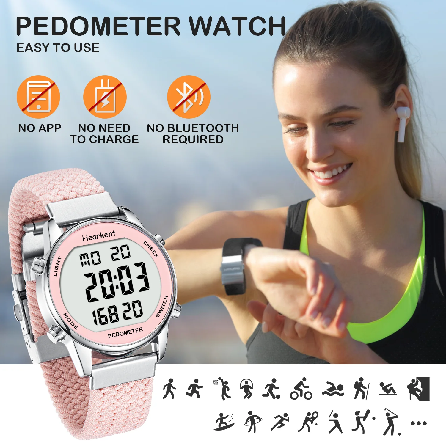 Hearkent podómetro relojes deportivos contador de pasos reloj mujeres relojes digitales calorías millas cronómetro cuenta atrás para caminar rastreador