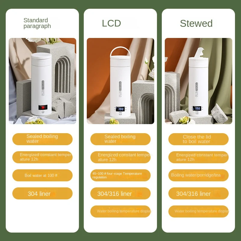 Hervidor eléctrico de viaje, calentador de agua rápido y portátil, calentador de leche para bebés, hervidor térmico de acero inoxidable 304