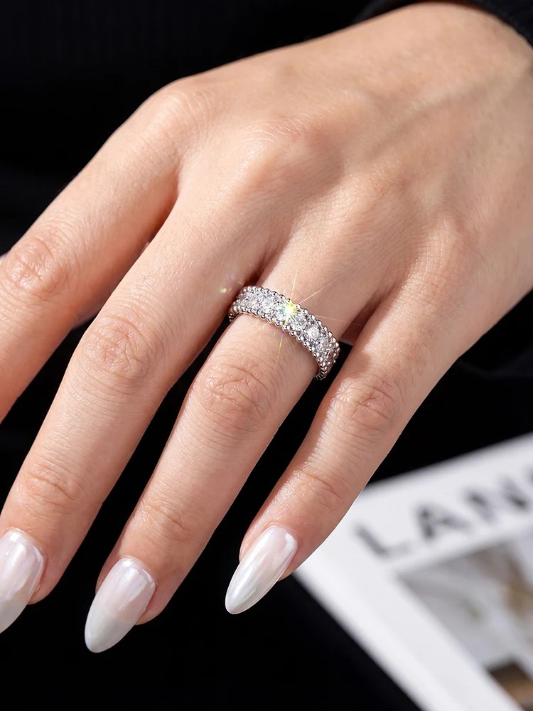 Anillos de Diamantes Moissanite Redondos Reales de Lujo para Mujer, Anillos Geométricos de Plata de Ley 925 para Aniversario y Boda, Joyería Fina