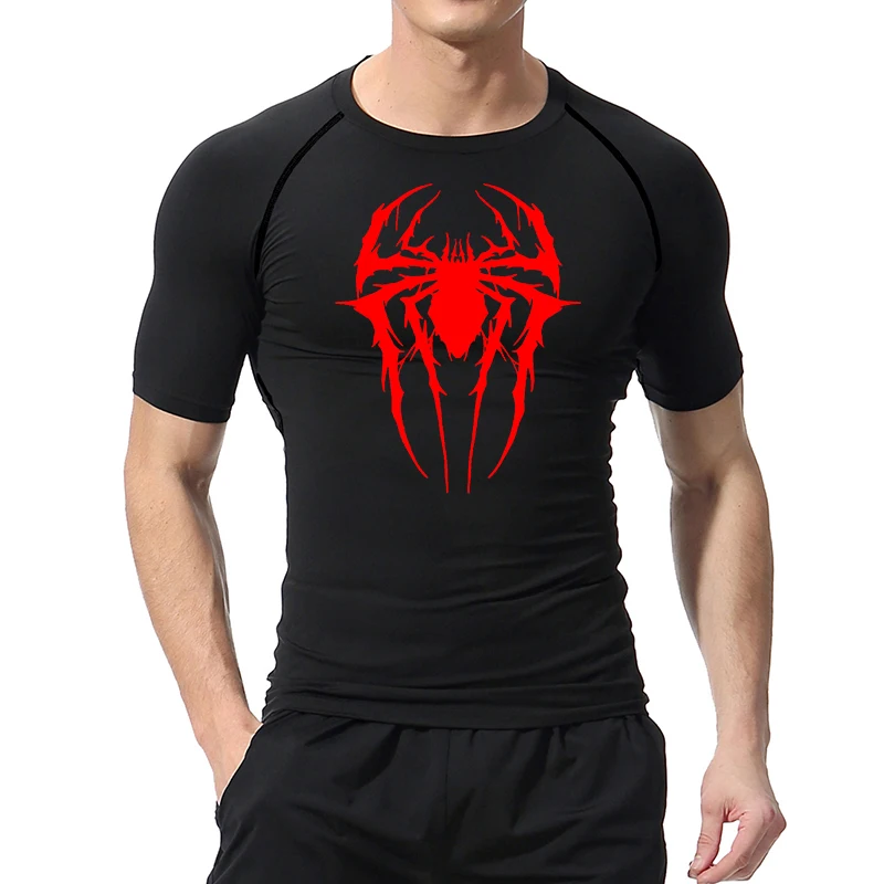 Camisetas de compresión con gráfico de araña para hombre, camisetas atléticas de secado rápido para entrenamiento de gimnasio, camisetas interiores, capas básicas