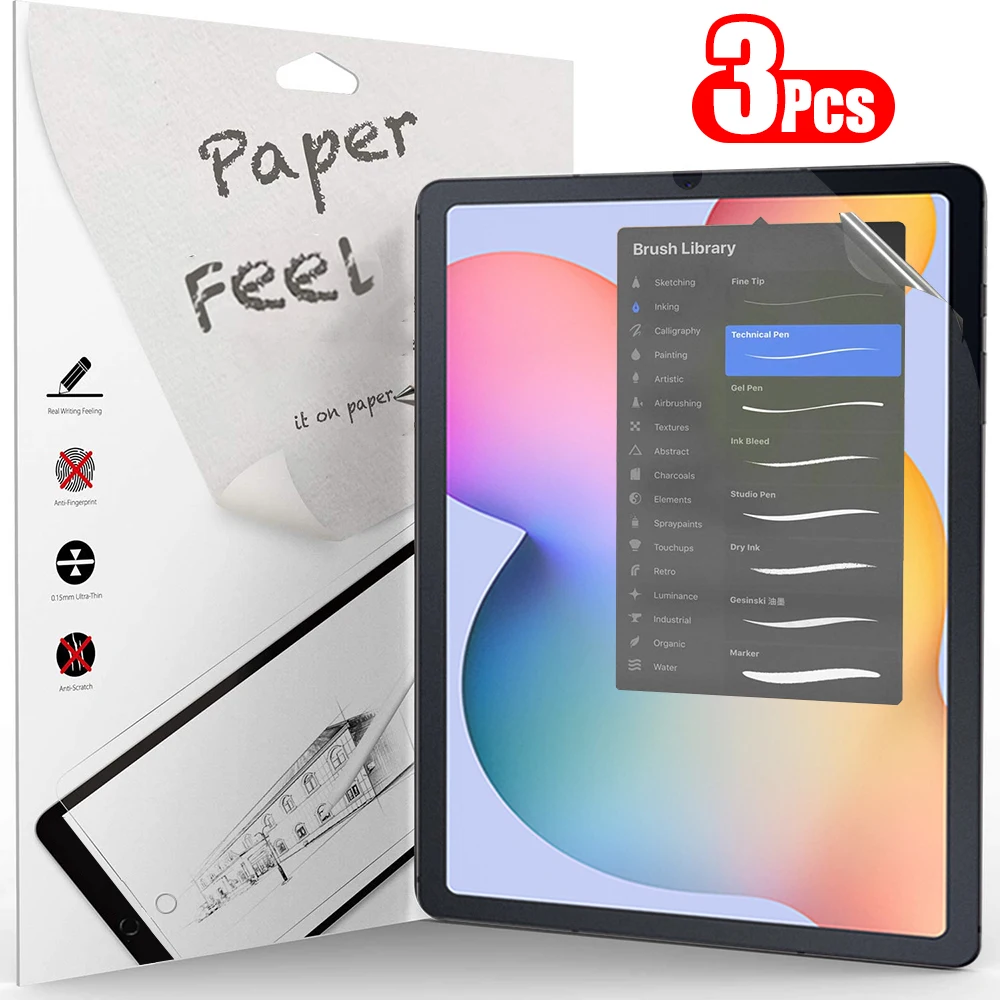 Protector de pantalla de papel para Samsung Galaxy Tab S7 S8 S9 Plus Ultra Samsung tab S6 Lite s7 s9 fe A8 A9 A7, sin vidrio, 3 uds.