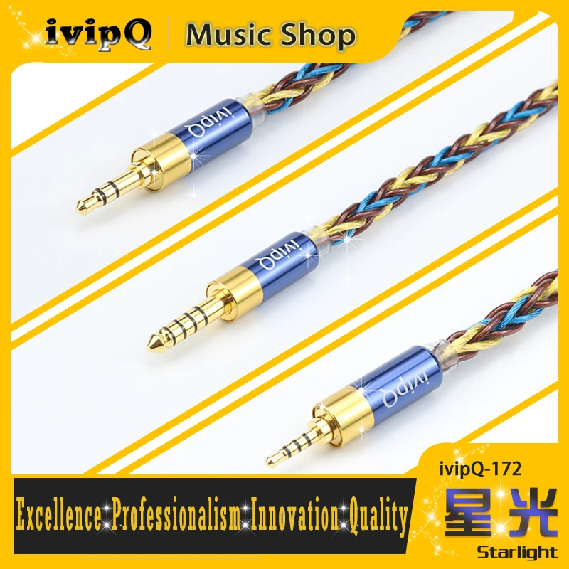 Cable de Actualización para Auriculares HiFi IvipQ-172 Starlight de 8 Núcleos, Cable de Repuesto con Conductor Mixto de 2 Pines 0.78 MMCX IE900 para FH19 GGC IQ-03