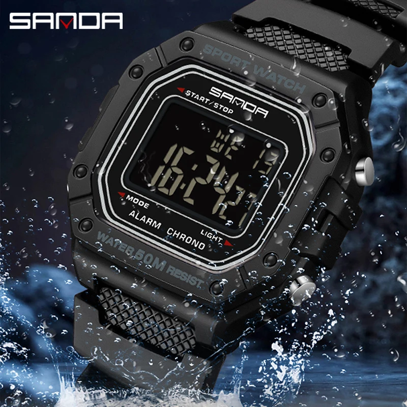 SANDA 2156 reloj de moda para hombre, relojes deportivos militares resistentes al agua, relojes de pulsera digitales Led con esfera grande del ejército, cronómetros para hombre