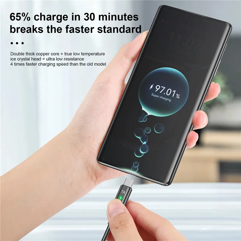 Cable USB tipo C 7A para Samsung S22 S20 Xiaomi mi 12, Cable USB C de carga rápida para teléfono móvil, Cable de datos para cargador tipo C