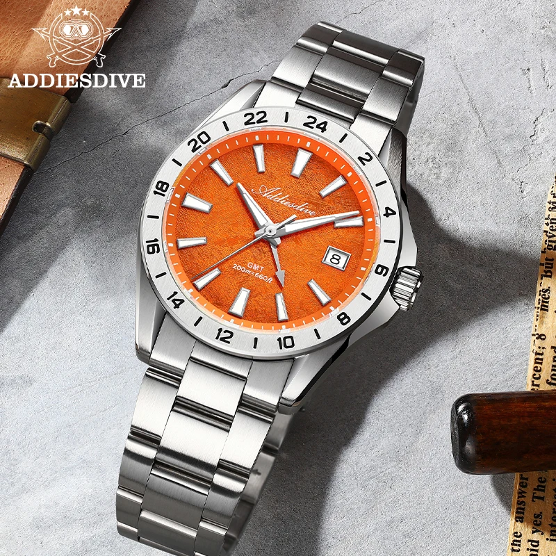 ADDIESDIVE Reloj de lujo suizo Ronda GMT, resistente al agua hasta 200M, zona horaria dual, BGW9 luminoso, movimiento de cuarzo de acero inoxidable de 38mm