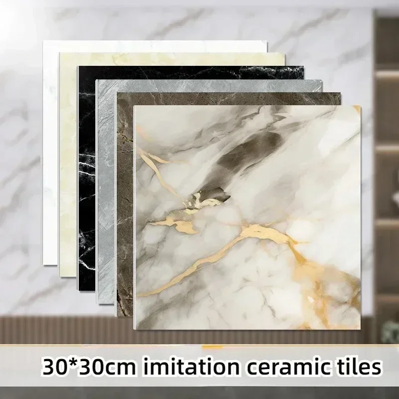 Pegatinas de pared de mármol de imitación de PVC, pegatinas autoadhesivas para suelo, pegatinas impermeables para decoración de sala de estar y baño, 30x30cm