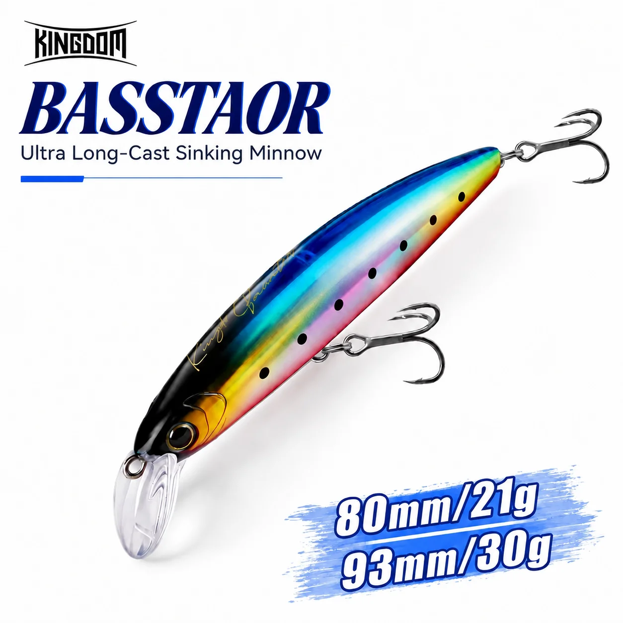 Señuelo KINGDOM Basstaor, Minnow de Hundimiento Rápido, Cebo Duro Wobbler 80mm 21g 93mm 30g, Señuelo de Largo Alcance para Lubina, Lucio, Salmón, Trucha, Swimbait