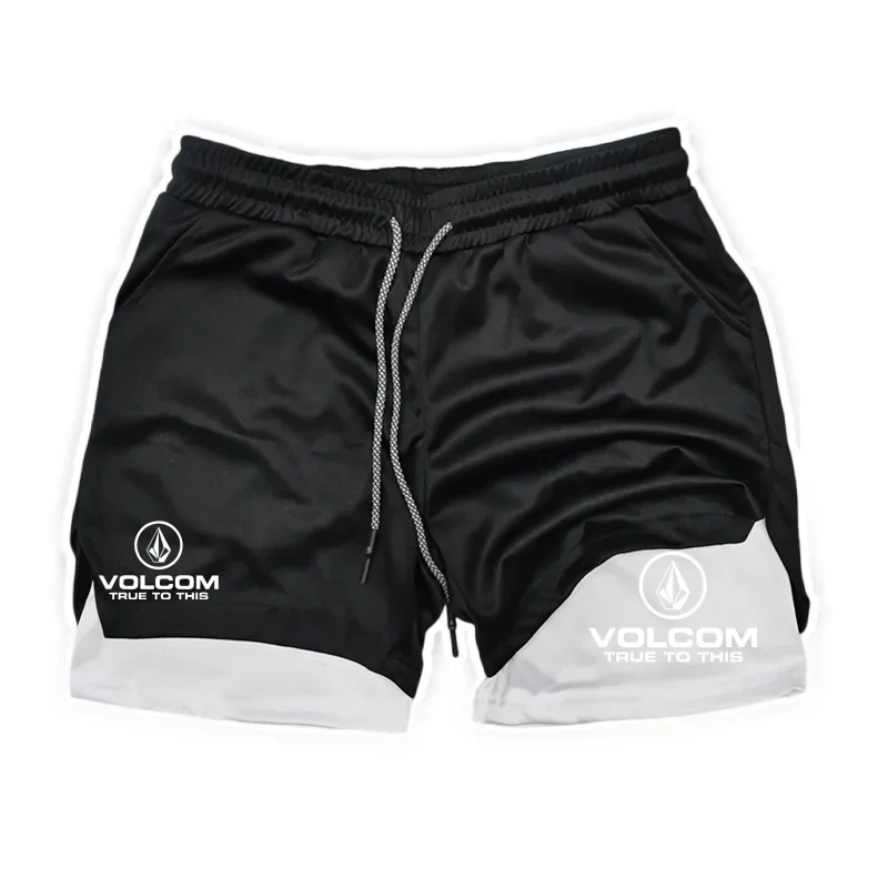 VOLCOM - Pantalones cortos estampados 2 en 1 para hombre, aptos para deportes, correr, correr, fitness y entrenamiento integral, con comp