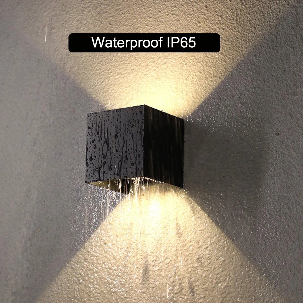 Lámpara de pared impermeable para exteriores, iluminación de pared cuadrada moderna de aluminio, negro, blanco y gris, lámpara para porche y patio, accesorio de pared Exterior