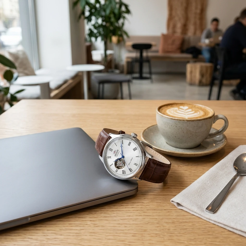 Reloj Mecánico Automático de Negocios para Hombre Orient, Esfera Esqueletizada con Números Romanos, Correa de Cuero