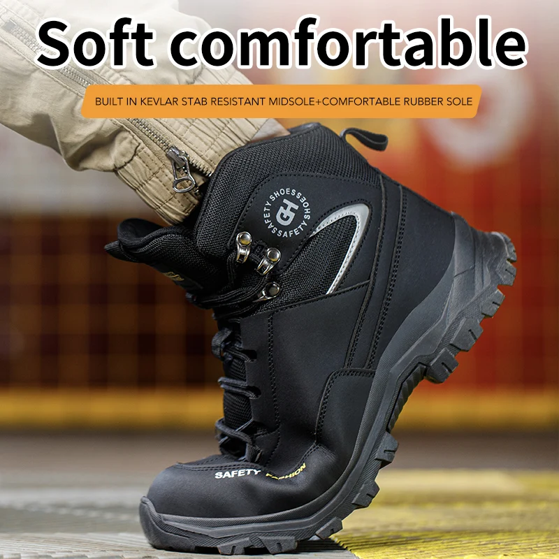 Zapatos de seguridad para construcción, botas de trabajo impermeables para hombre, zapatos con punta de acero antigolpes, zapatos indestructibles a prueba de pinchazos, zapatos de seguridad
