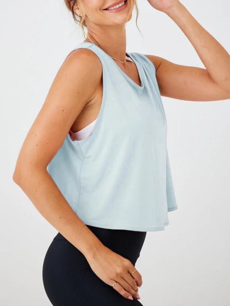 Camisetas sin mangas de Yoga con espalda cruzada transpirable para mujer, chaleco de entrenamiento para gimnasio y Fitness, camisetas deportivas sin mangas para correr de secado rápido personalizadas