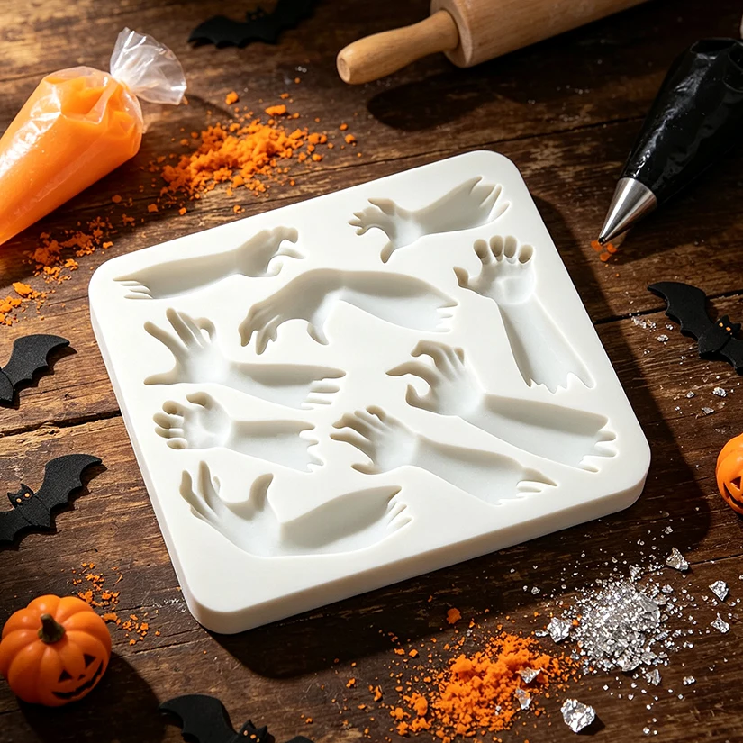 Molde de silicona de mano y brazo para Halloween, herramientas de resina para repostería, molde para hornear cupcakes, herramientas de decoración de pasteles de fondant