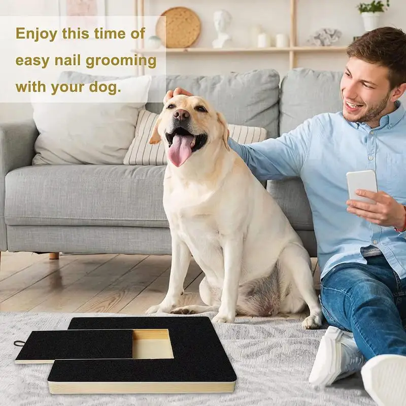 Tablero rascador de uñas para perros, almohadilla para recortar uñas, tablero rascador de madera extraíble para mascotas, juguete, caja de golosinas integrada, tablero de papel de lija para perros