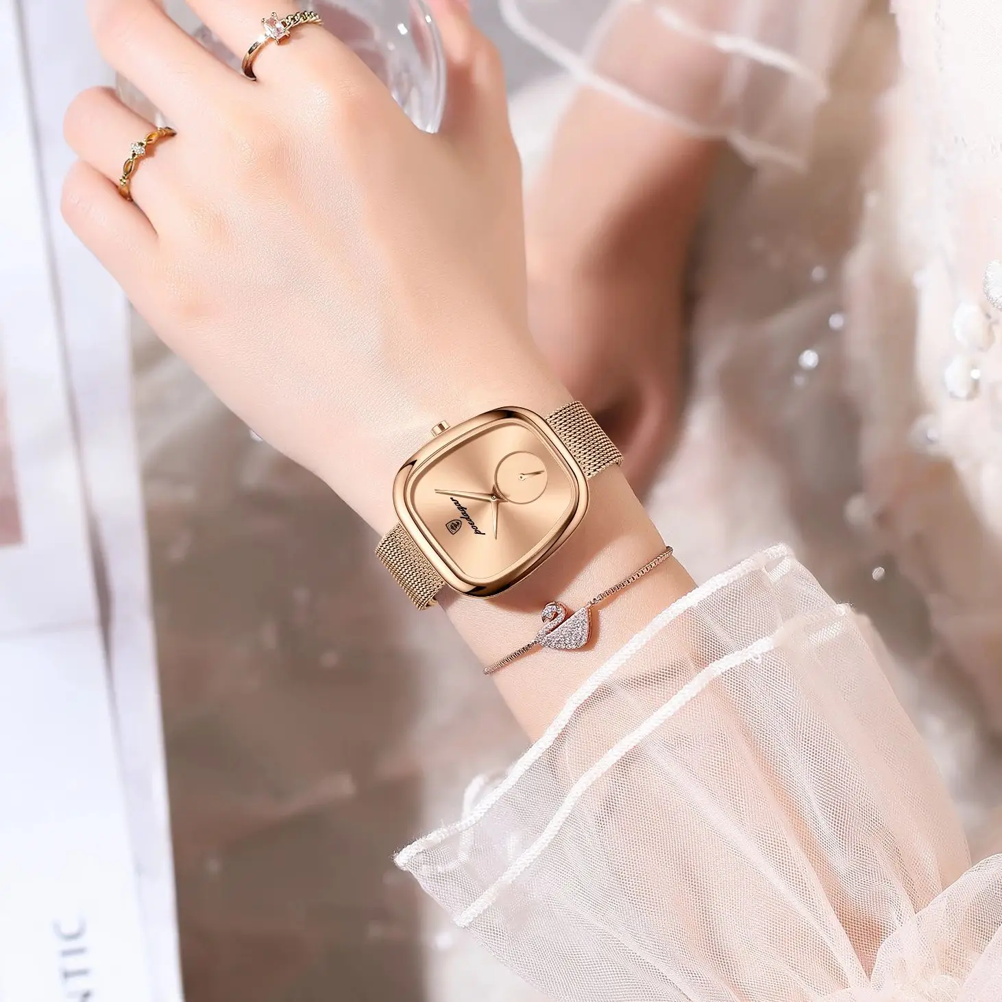 Reloj POEDAGAR de marca de lujo para mujer, relojes de malla de acero inoxidable resistentes al agua para mujer, Reloj de pulsera de cuarzo elegante a la moda para mujer