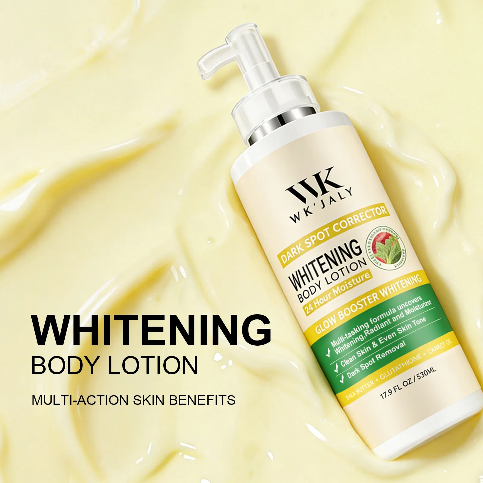 WK JALY Loción corporal blanqueadora Glow Booster, con glutatión, elimina las manchas oscuras, la melanina, crema uniforme para todo tipo de piel
