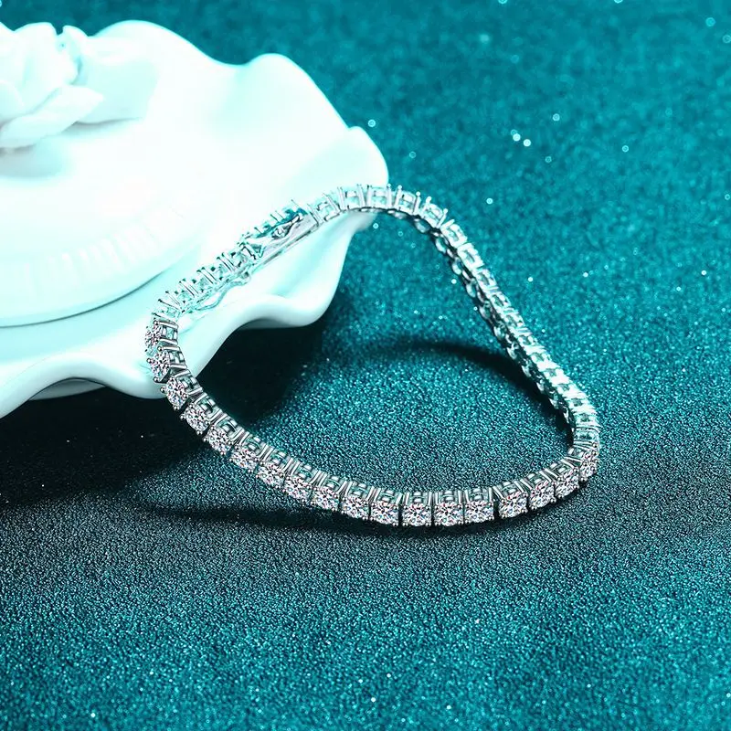 100% plata de ley S925, pulsera de tenis de moissanita auténtica de 2-6mm para mujer, joyería de boda, regalo exquisito de Navidad