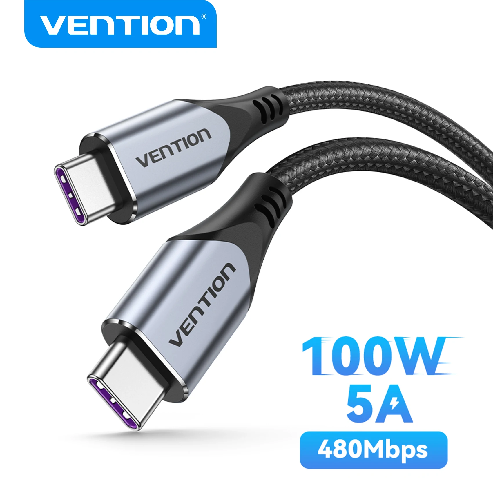 Cable USB C a Tipo C Vention, PD 100W 60W, Cable de Carga Rápida para iPhone 17 16 15, Samsung S24, Xiaomi 17, Macbook, iPad